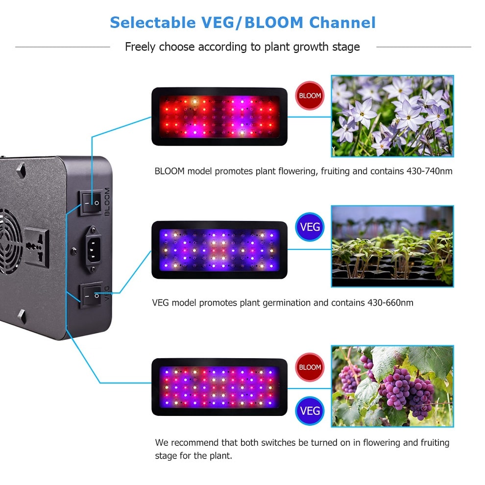 600W 900W Dual Veg/Bloom Switch Full Spectrum LED Grow Light Indoor Greenhouse 